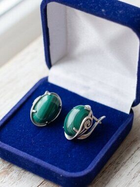 Sterling Silver Malachite Statement Earrings